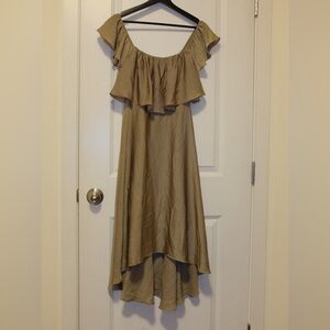 Elegant Olive Green Off-Shoulder Ruffle Dress